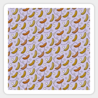 Hilarious Wiener Sausages and chunky Pop Corns pattern on pale purple background Sticker